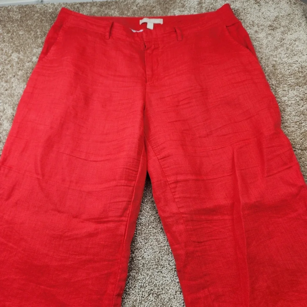 Banana Republic Womens Red Wide Leg Linen Pants Trousers Size 10 Mid Rise